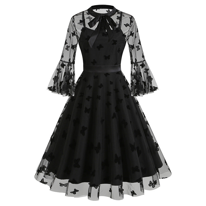 Vintage Mesh Embroidery Stitching Dress