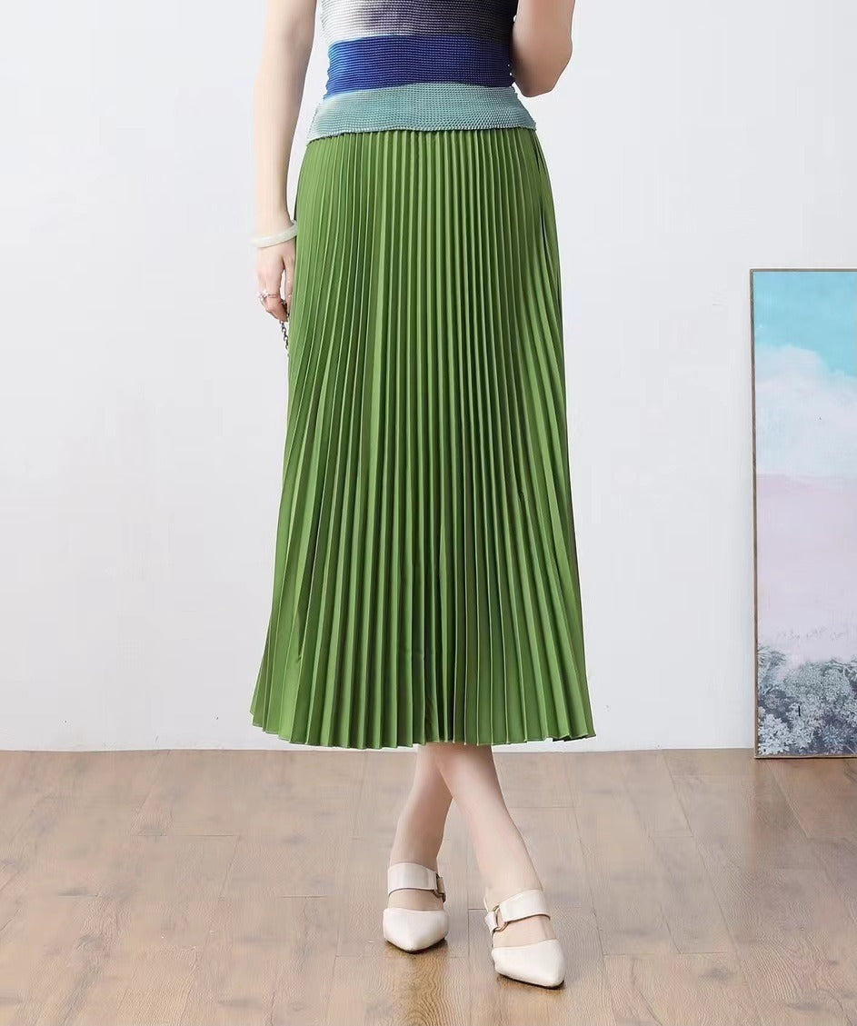 Pleated Skirt Women Printed Large Size Large Swing Mid-Length Versatile Younger Fashion Elegant Skirt