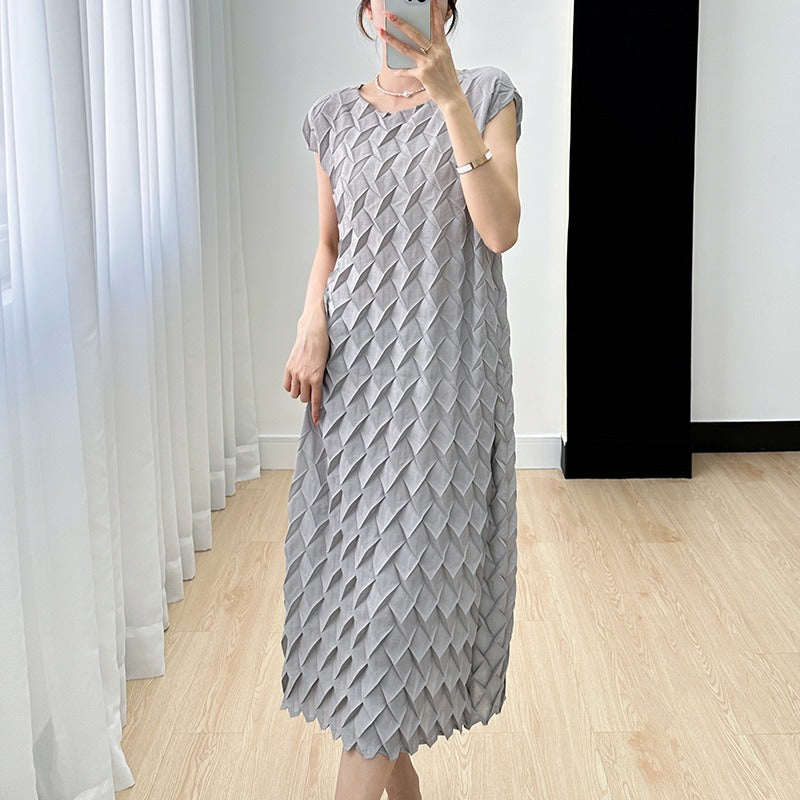 Vest Long Dress French Style High Sense Cold Style Korean Style Graceful Fashionable Short Sleeve Pleated Dress Summer