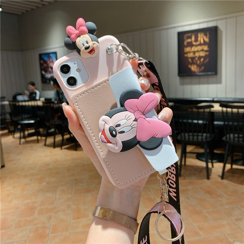 Suitable for Apple 14 Messenger mobile phone case iphone13 Mickey and Minnie card coin purse cartoon