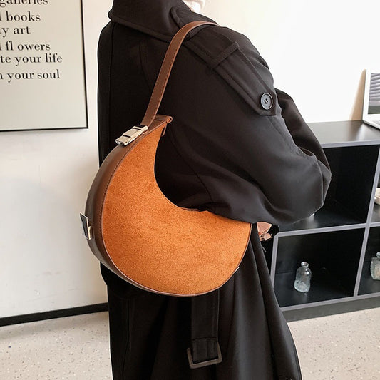 Fashionable new buckskin shoulder bag women autumn and winter all-match crescent underarm bag trendy texture