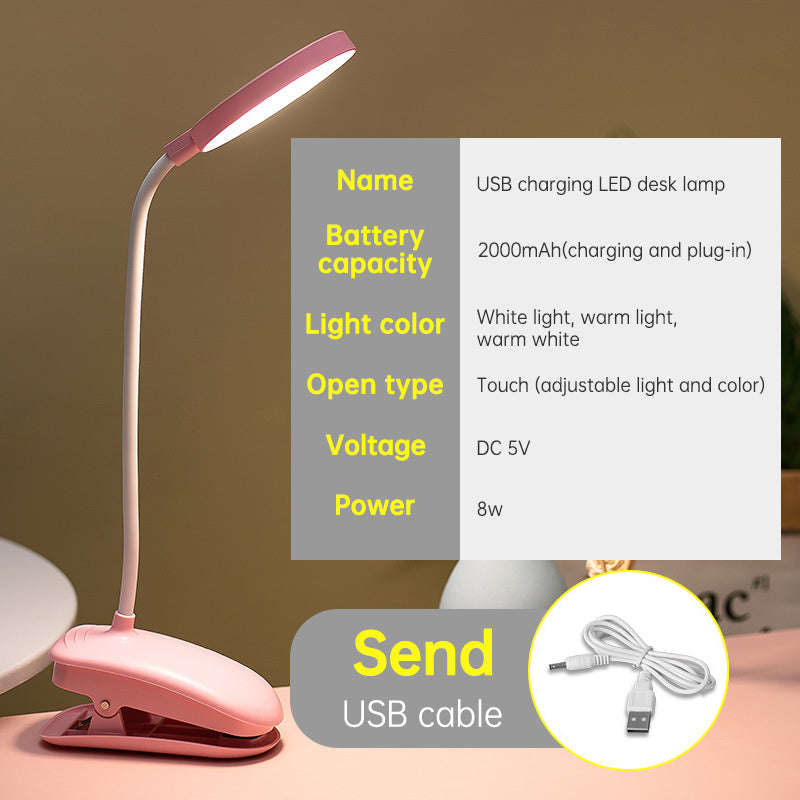 Table Lamp Eye Protection Desk Rechargeable Plug-In Dual Purpose Clamp Table Lamp Dormitory Bedroom Learning LED Bedside