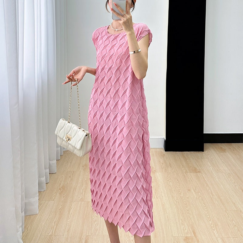 Vest Long Dress French Style High Sense Cold Style Korean Style Graceful Fashionable Short Sleeve Pleated Dress Summer