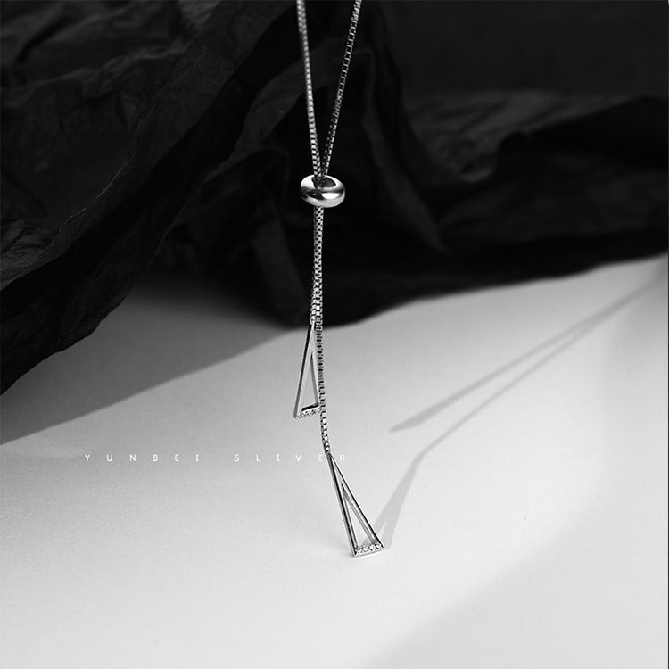 New 925 Sterling Silver Geometric Triangle Necklace for Women Adjustable Clavicle Chain sweater chain Rope chain Jewelry Gifts