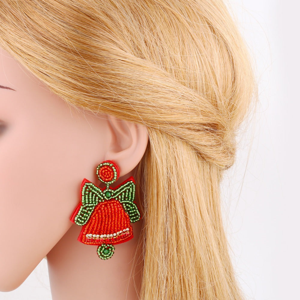 New handmade beaded Christmas bell earrings ins style fashion Christmas series earrings earrings