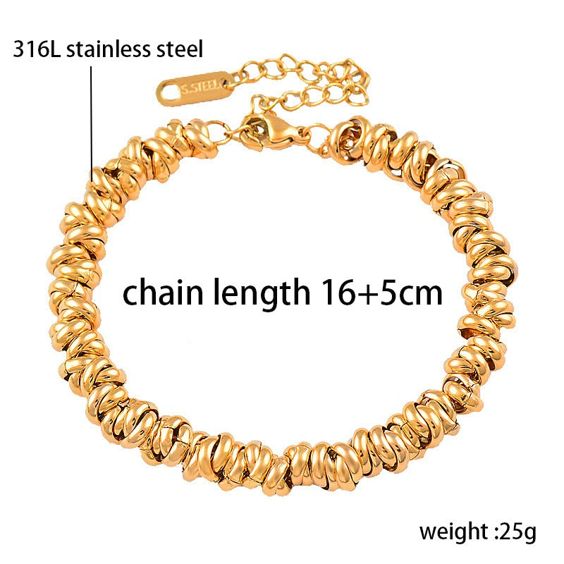 Through body titanium steel Non-fading tri-colour thick bracelet gold niche jewellery female