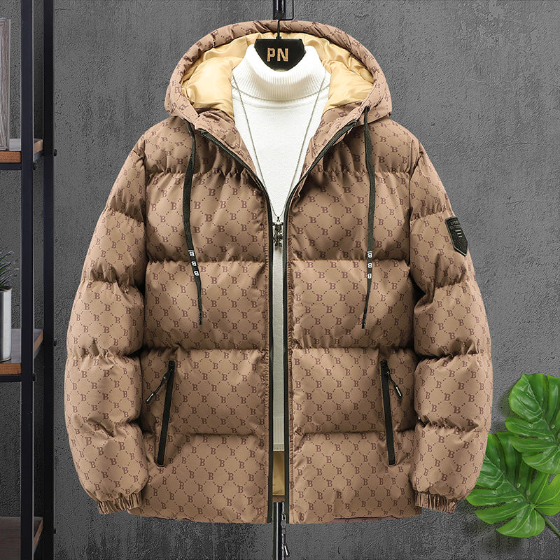 Autumn And Winter Casual Printing Popular Padded Hooded Cotton Coat Men