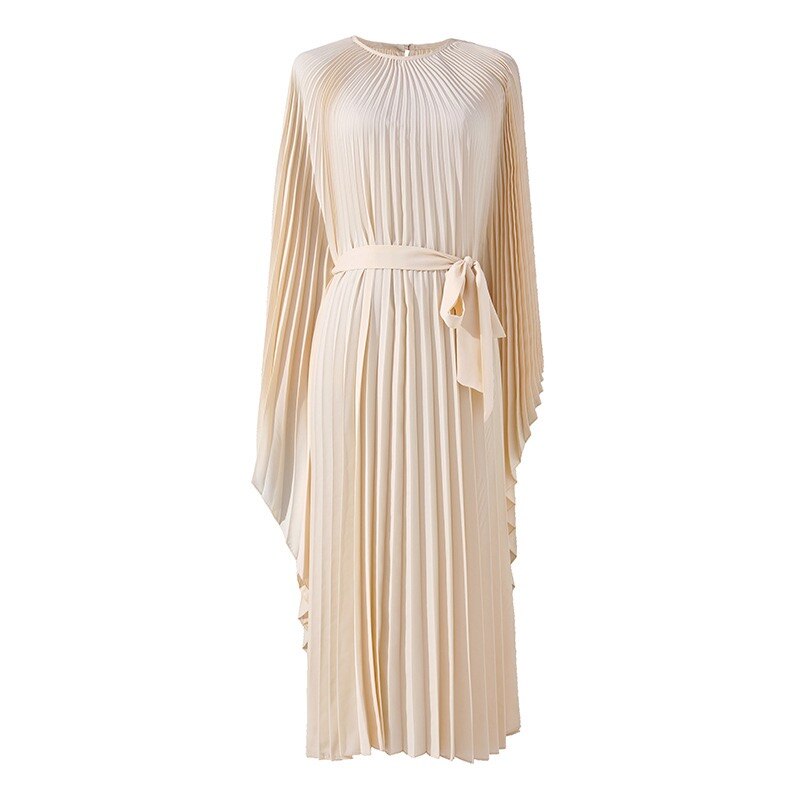 OFF designer loose oversized solid O-neck elegant party evening Pleated dress summer holiday beach chic casual luxury robe femme