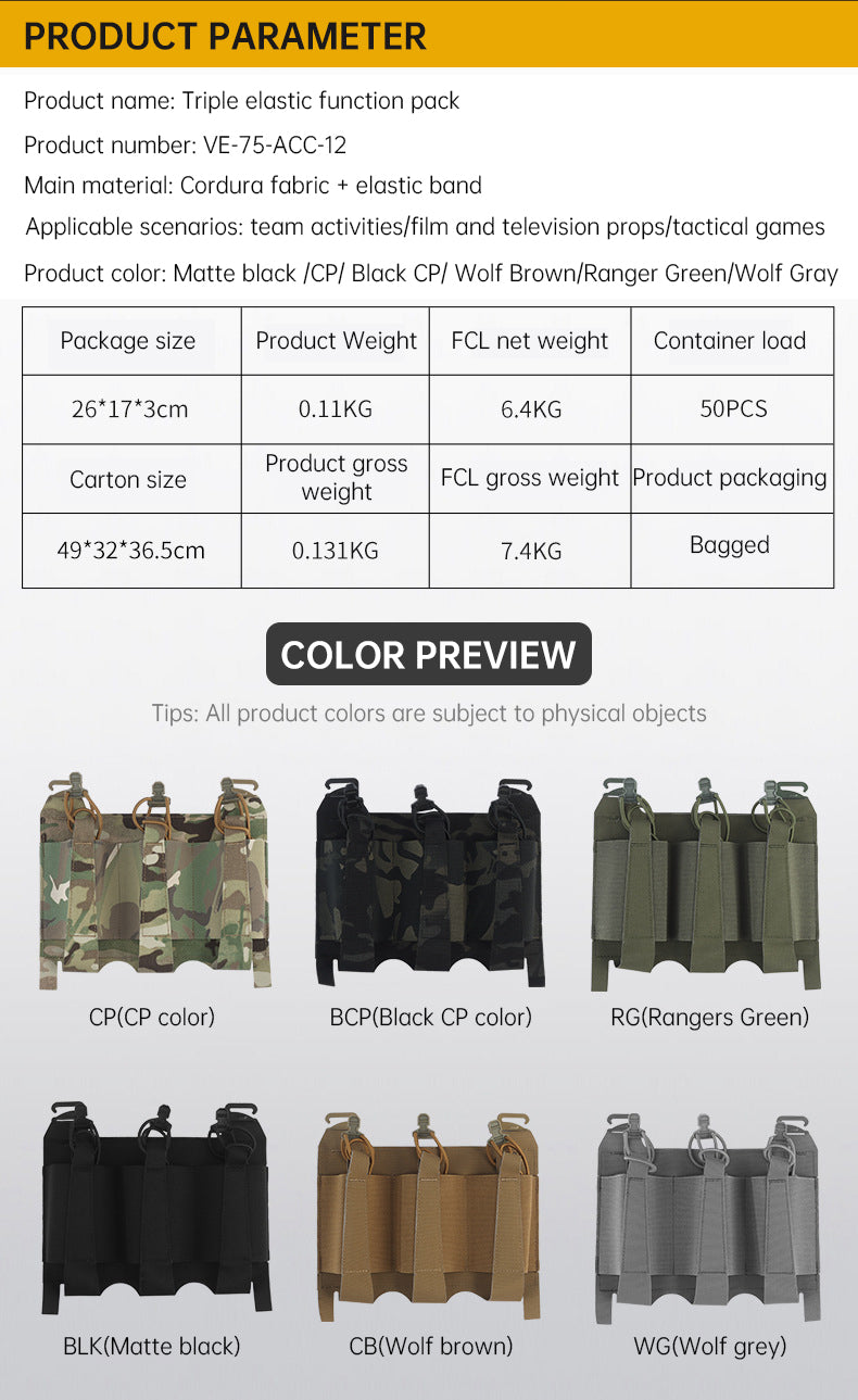 Outdoor 5.56 Triple Magazine Pouches Tactical Pouch Molle Mag Pouch for Hunting Vest