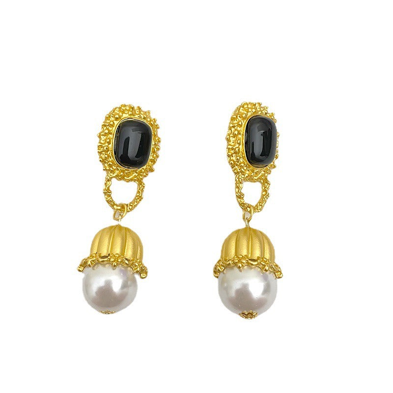 French RetroLong Pearl Drop Earrings Gold Color Matel for Women Female Jewerly