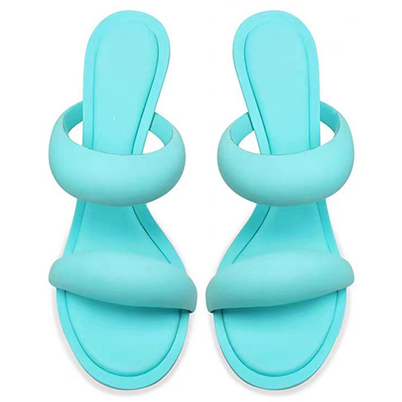 Filled-Band One-Strap Slippers for Women  Simple High Heel Open Toe Slip on Sandals