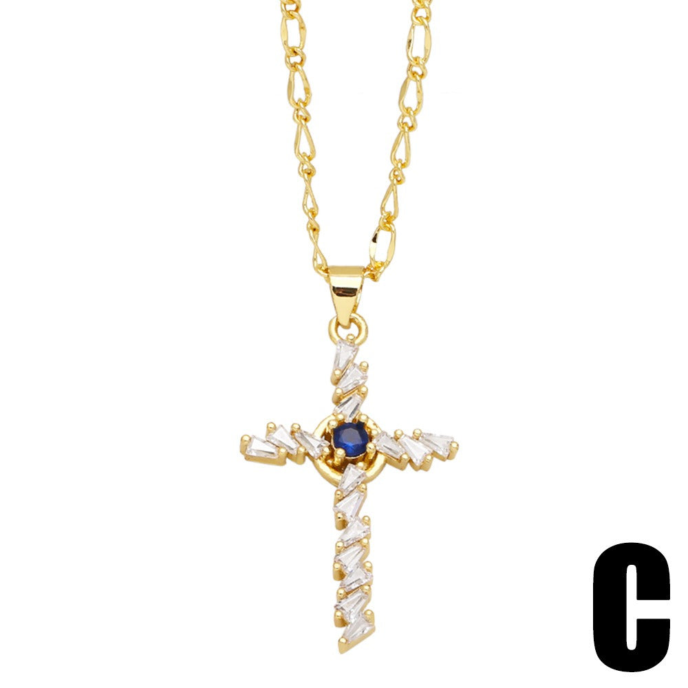 Simple temperament inlaid zircon cross necklace female fashion trend collarbone chain all match sweater chain