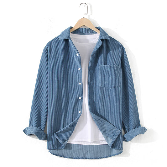 Autumn Corduroy Solid Color Long Sleeve Craft Loose Japanese Style Shirt Easy Matching Coat