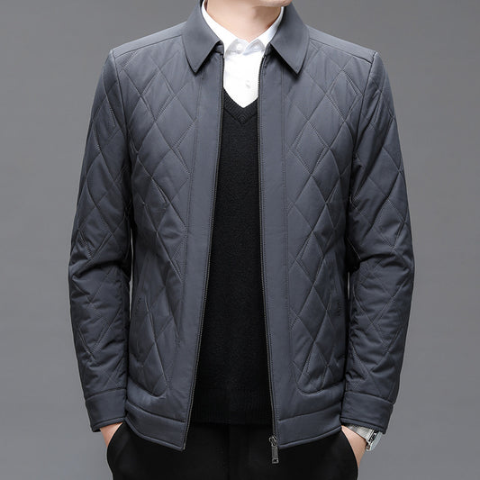 Thin Cotton-padded Jacket Middle-aged And Elderly Men's Cardigan Solid Color Plus Size Coat