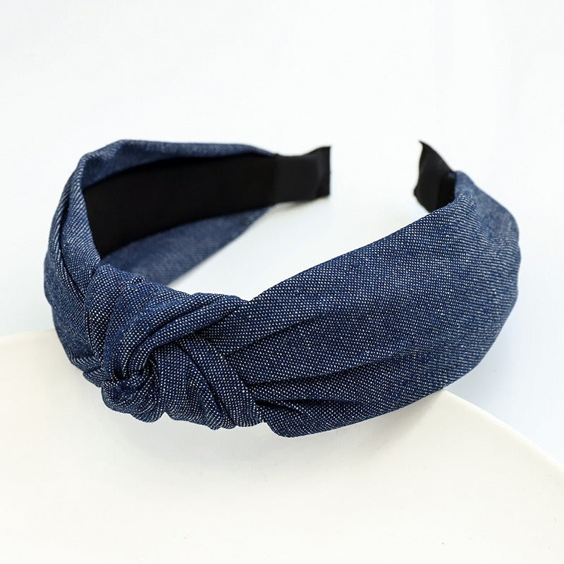 Hair hoop fashion denim fabric middle knot hair clip headband for girls going out headwear