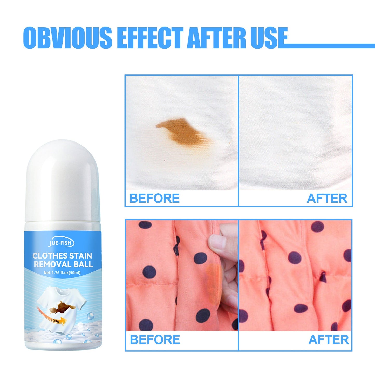 Jue-Fish Clothes Stains Removal Rolling Ball Oil Stains Sauce Oil Stains Portable Cleaning and Decontamination Special Rolling Ball