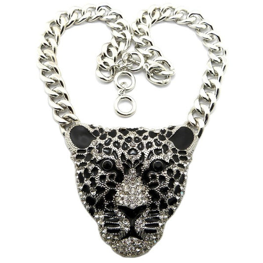 Halloween Leopard Head Iced Out Pendant Necklace For Women Hip Hop Jewelry Mens Cuban Link Chain Gothi Trend Jewelry Gift