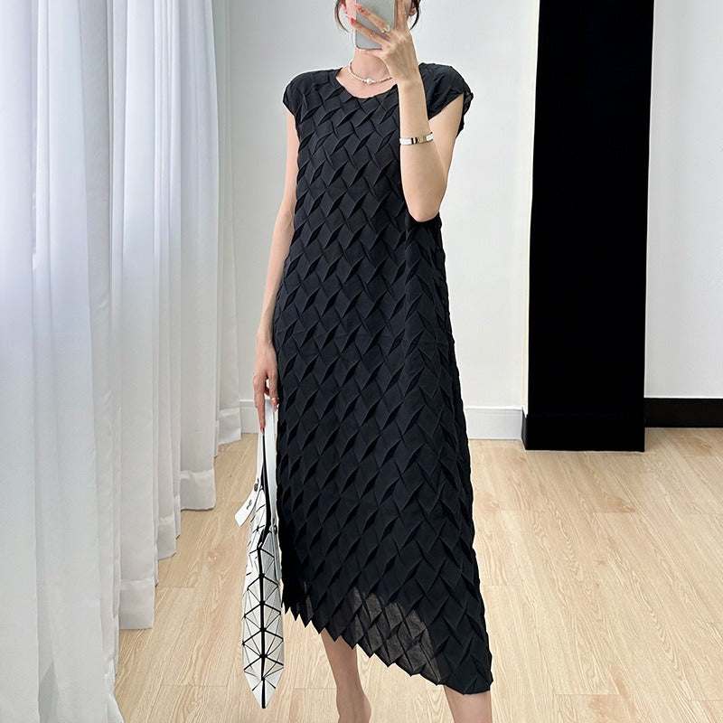 Vest Long Dress French Style High Sense Cold Style Korean Style Graceful Fashionable Short Sleeve Pleated Dress Summer