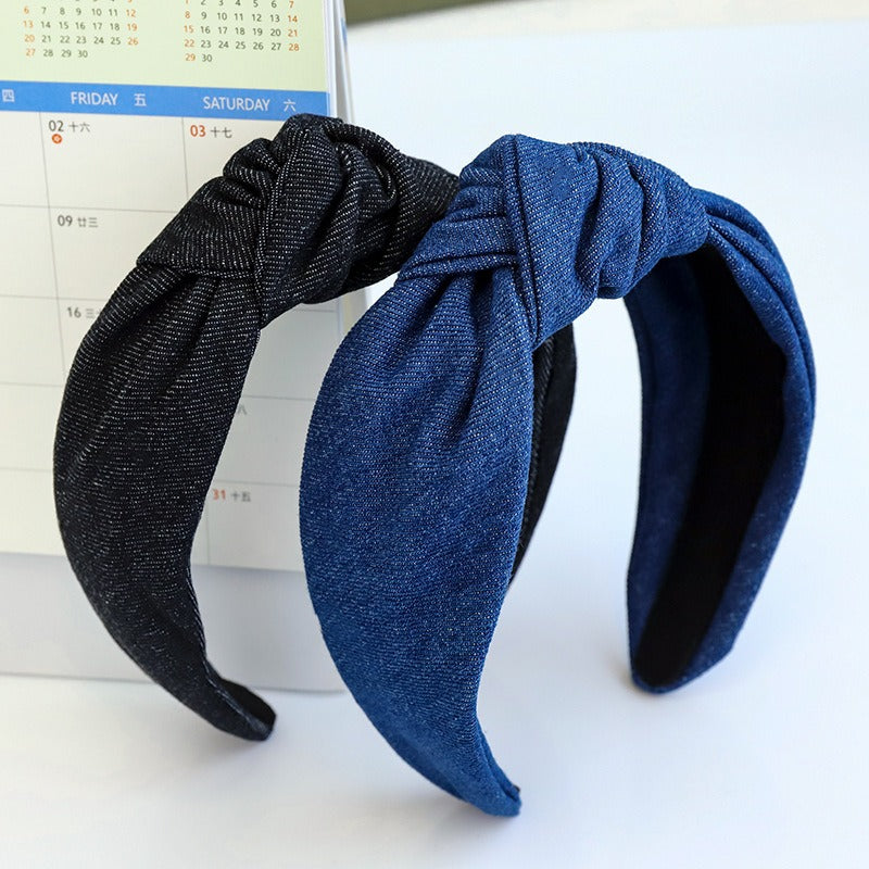 Hair hoop fashion denim fabric middle knot hair clip headband for girls going out headwear