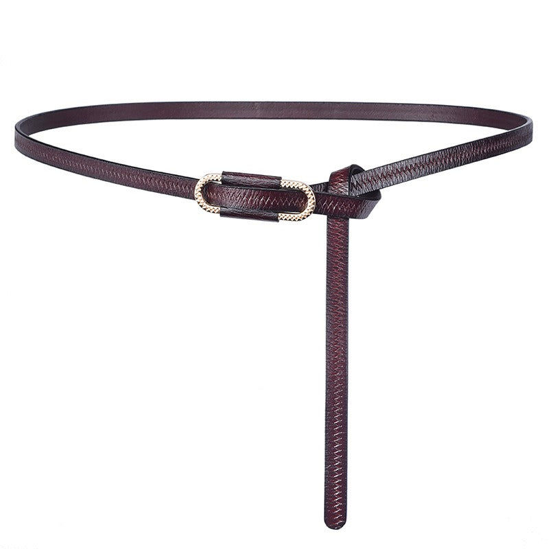 New Ladies Knotted Leather Thin Belt Cowhide Women Fashion Decorative Thin Belt Korean Sweet Dress Matching