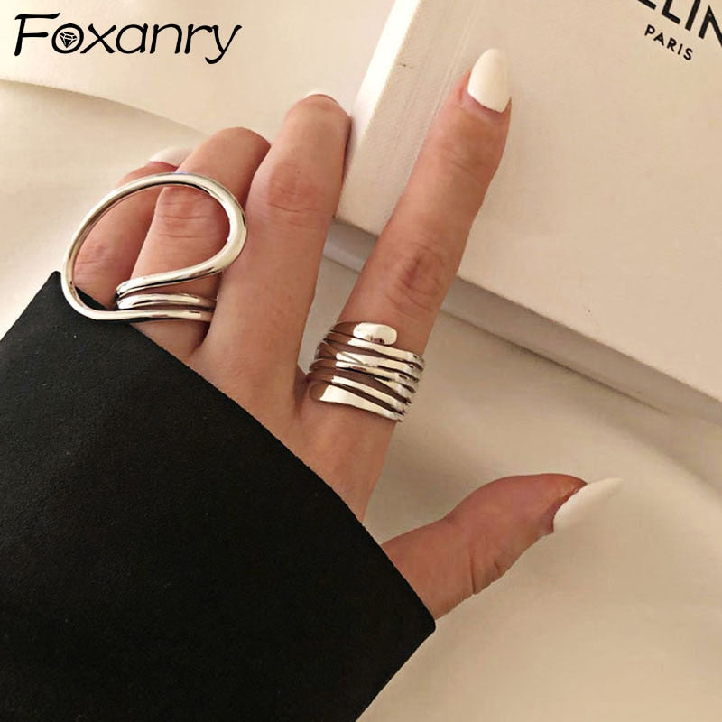 Foxanry Gold Color Engagement Rings for Women Exaggerated Jewelry Fashion Simple Distorted Geometric Party Accessories