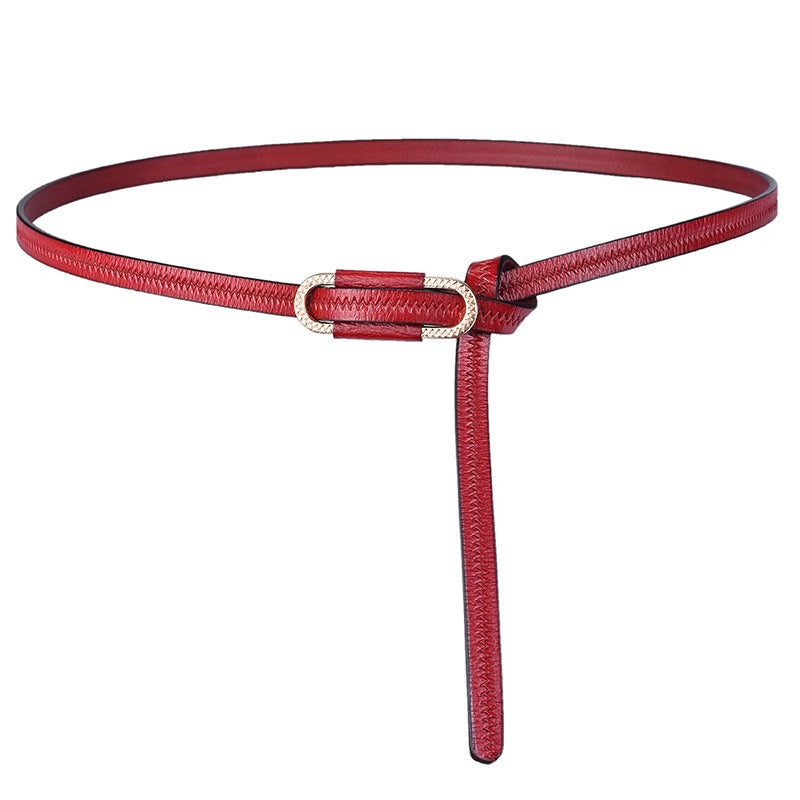 New Ladies Knotted Leather Thin Belt Cowhide Women Fashion Decorative Thin Belt Korean Sweet Dress Matching