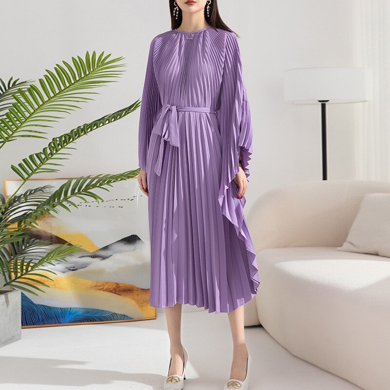 OFF designer loose oversized solid O-neck elegant party evening Pleated dress summer holiday beach chic casual luxury robe femme