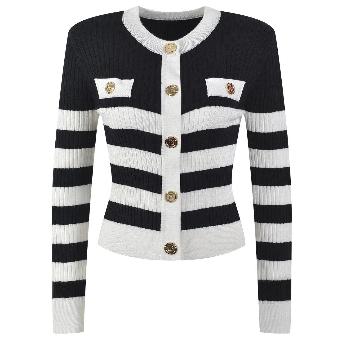 Korean Fashion White and Black Striped Sweater Women 2023 Elegant O-neck Knitted Cardigan Mujer Autumn Winter Clothes