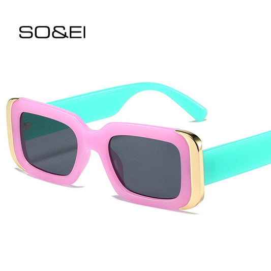 SO&EI Ins Popular Fashion Square Sunglasses Women Retro Brand Designer Jelly Color Shades UV400 Men Gradient Sun Glasses