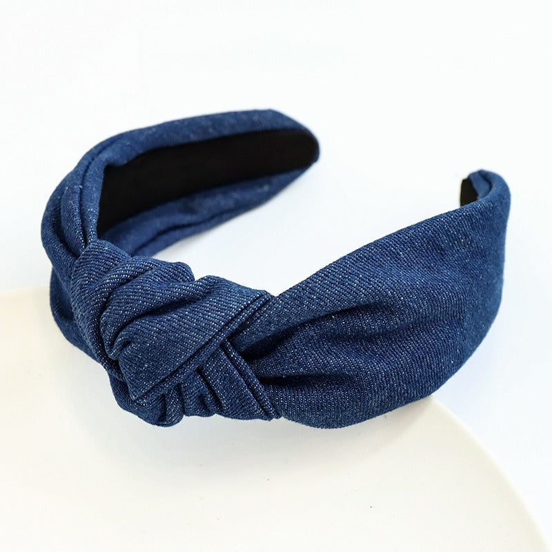 Hair hoop fashion denim fabric middle knot hair clip headband for girls going out headwear