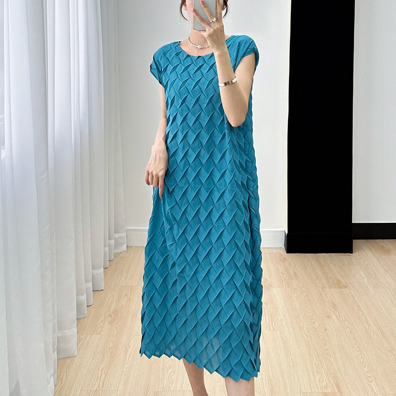 Vest Long Dress French Style High Sense Cold Style Korean Style Graceful Fashionable Short Sleeve Pleated Dress Summer