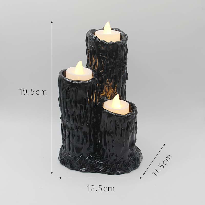 Halloween Candlestick Melting Candle Cluster Melting Black Lava Candle Holder with 3 Candle Light Resin Halloween Party Decor