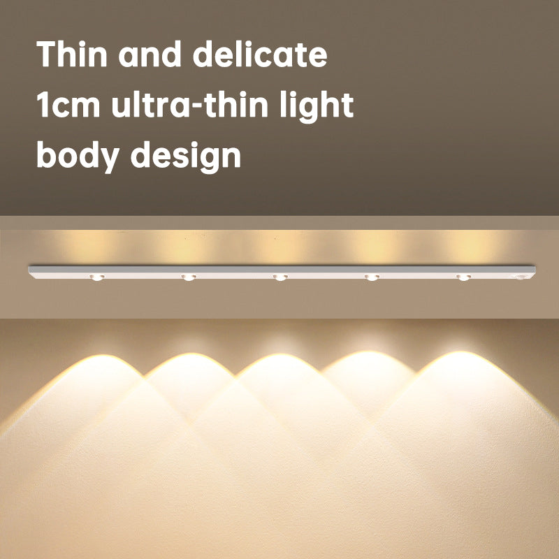 Intelligent LED Human Body Sensing Light Ultra-Thin Cat's Eye Hill Light Strip Rechargeable Self-Adhesive Wardrobe Wine Cabin