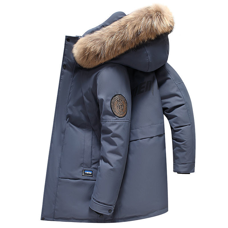 Men's Mid-length Big Fur Collar Thickened Warm Leisure Men's Coat