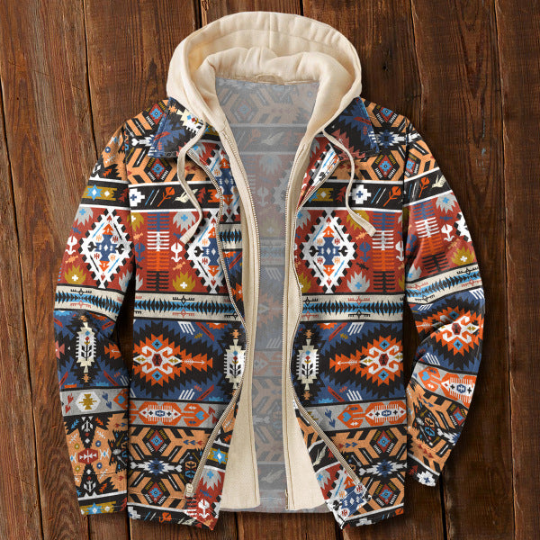 Personal Leisure Printed Men's Hooded Jacket Coat Cotton Coat