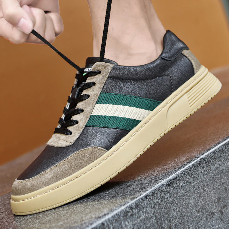 New Men's Flat Casual Shoes Lace-up Cow Leather Board Shoes