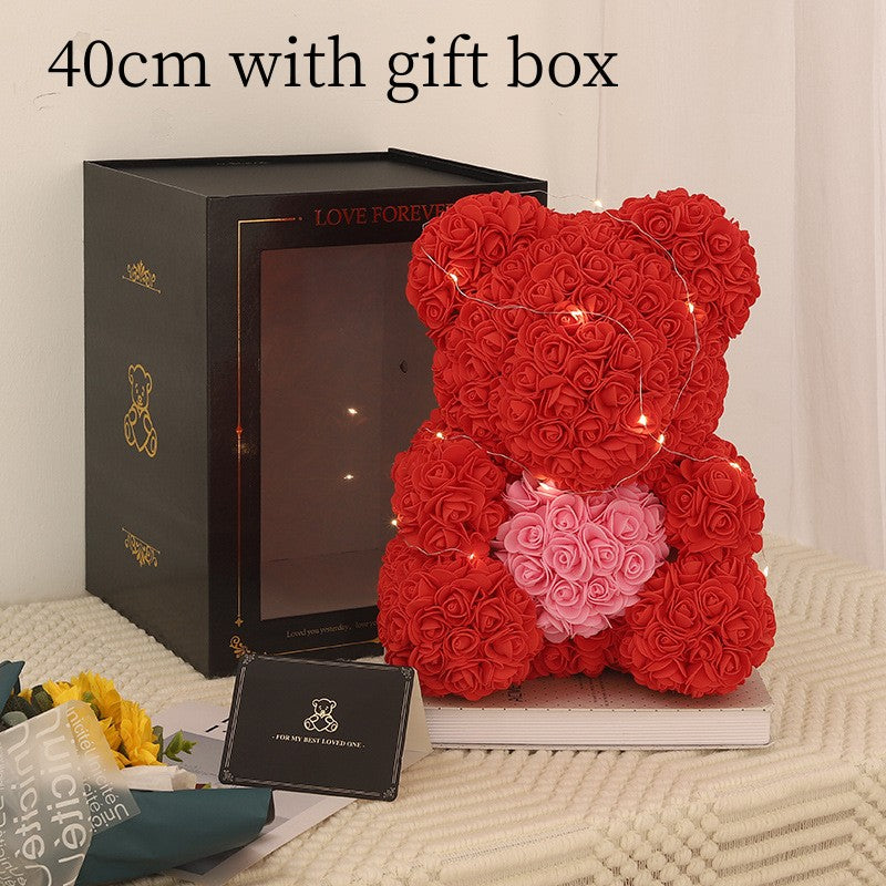 Valentine's Day Gift Rose Bear Eternal Flower Rose Teddy Bear PE Foam Bear 25cm Valentines Day