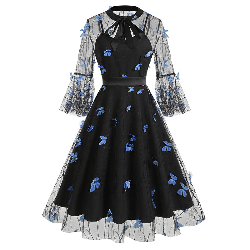 Vintage Mesh Embroidery Stitching Dress