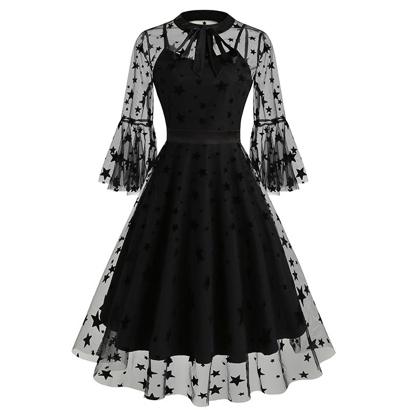 Vintage Mesh Embroidery Stitching Dress