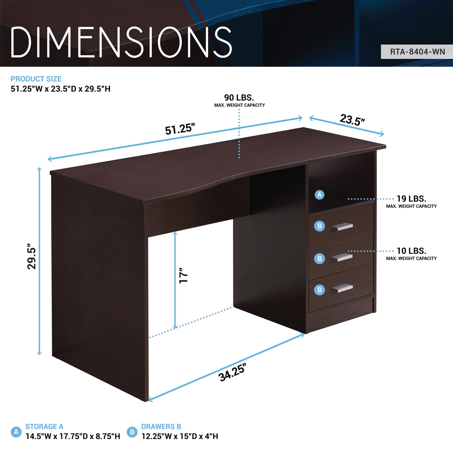 Techni Mobili Classic Computer Desk with Multiple Drawers, Wenge. 10% discount till 30 Sep